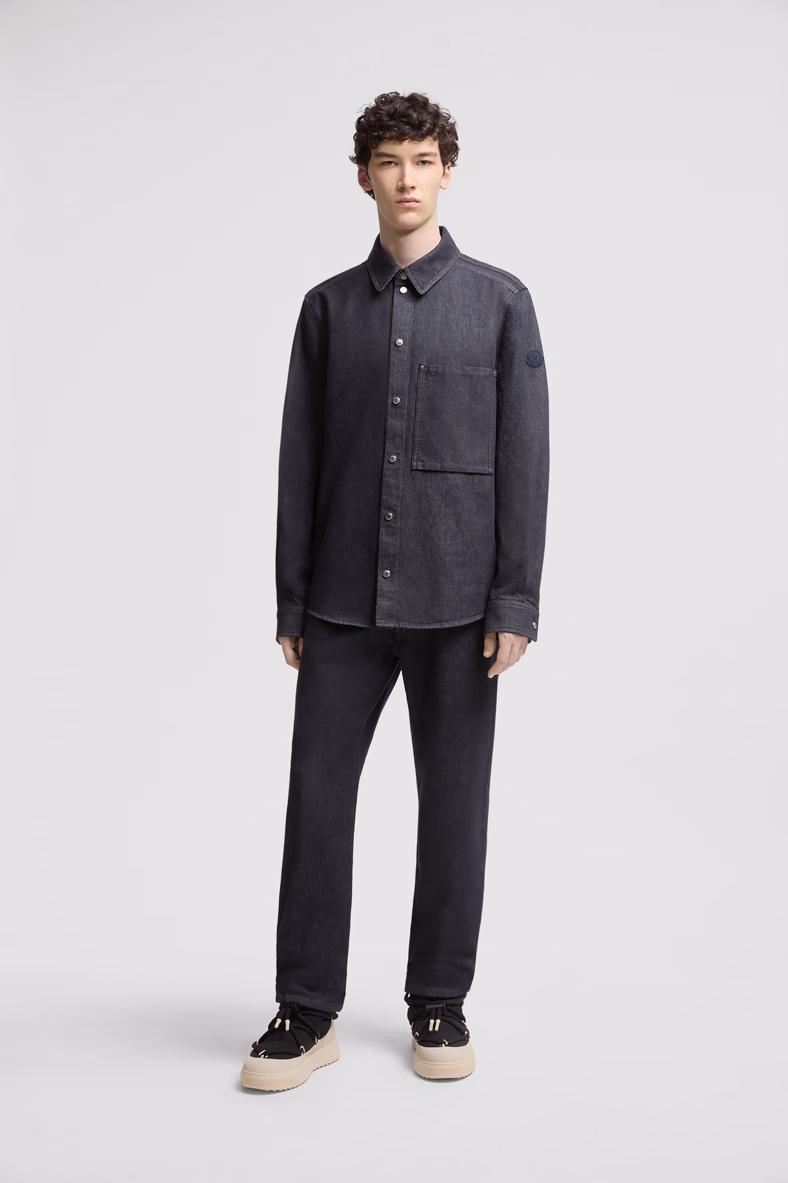 Denim Long Sleeve Shirt Men Denim Blue Moncler 0